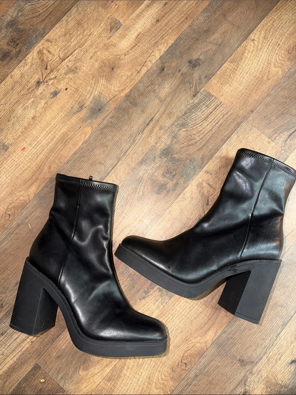 Black Platform Block Heel Ankle Boots - Women